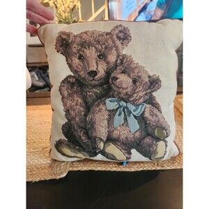 Dakotah Teddy Bear Tapestry‎ Throw Pillow 13" x 14" USA Vintage Cottage Core VTG